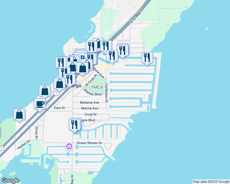 map of restaurants, bars, coffee shops, grocery stores, and more near 236 Atlantic Boulevard in Key Largo