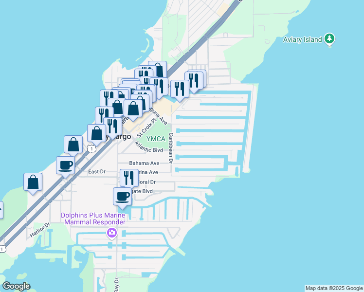 map of restaurants, bars, coffee shops, grocery stores, and more near 236 Atlantic Boulevard in Key Largo
