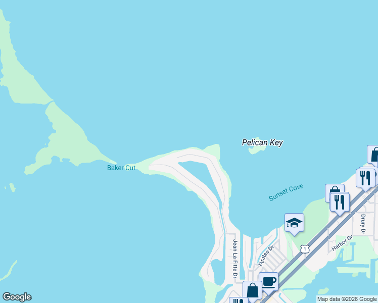 map of restaurants, bars, coffee shops, grocery stores, and more near 69 Mutiny Place in Key Largo