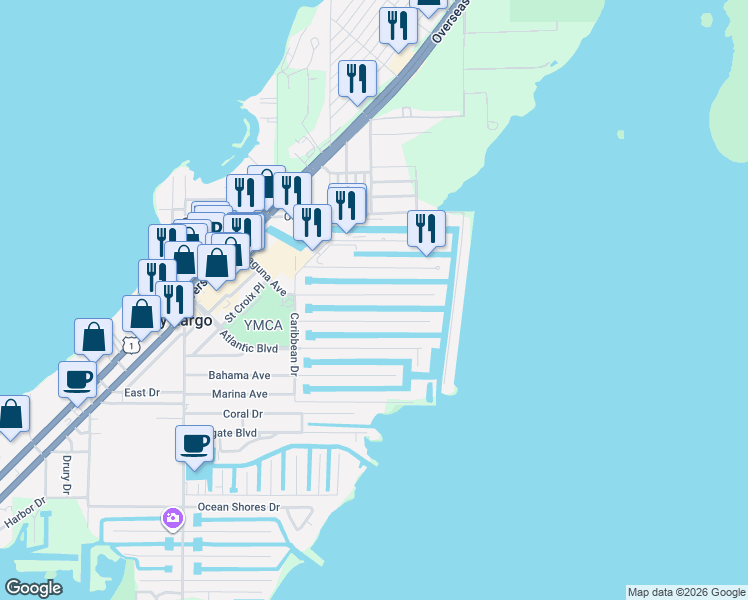 map of restaurants, bars, coffee shops, grocery stores, and more near 402 Laguna Avenue in Key Largo