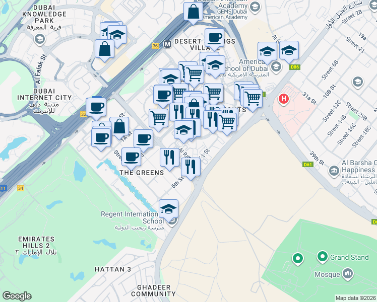 map of restaurants, bars, coffee shops, grocery stores, and more near in Dubai
