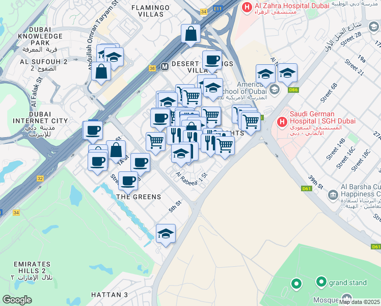 map of restaurants, bars, coffee shops, grocery stores, and more near in Dubai