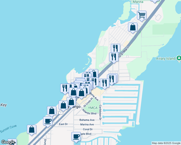 map of restaurants, bars, coffee shops, grocery stores, and more near 239 Buttonwood Shores Drive in Key Largo