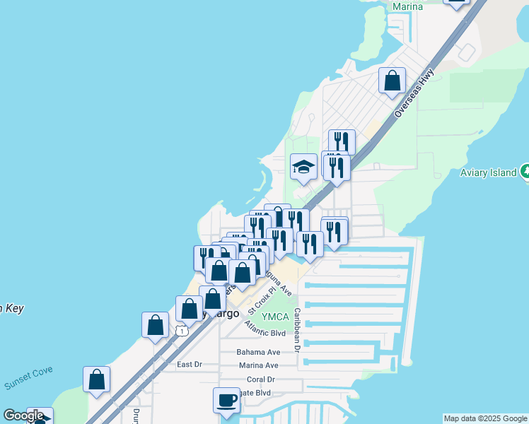 map of restaurants, bars, coffee shops, grocery stores, and more near 210 Buttonwood Drive in Key Largo