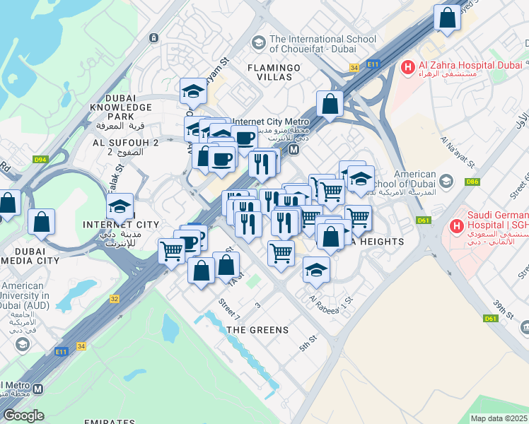 map of restaurants, bars, coffee shops, grocery stores, and more near in Dubai