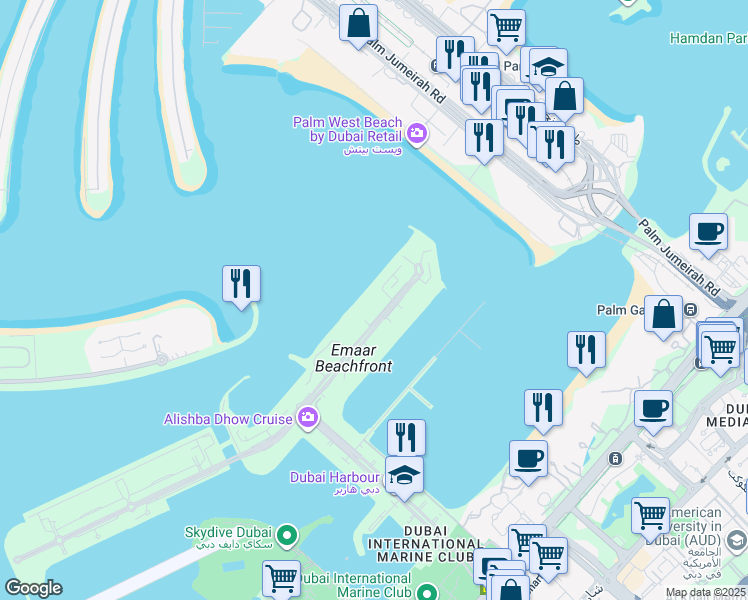 map of restaurants, bars, coffee shops, grocery stores, and more near in Dubai