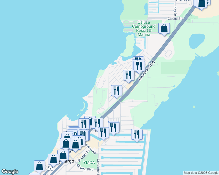 map of restaurants, bars, coffee shops, grocery stores, and more near 37 Florida Drive in Key Largo