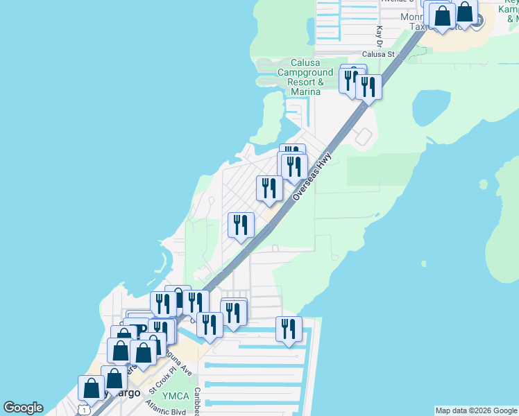 map of restaurants, bars, coffee shops, grocery stores, and more near 8 Royal Palm Drive in Key Largo