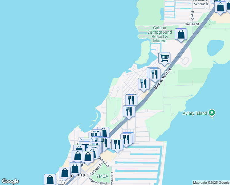 map of restaurants, bars, coffee shops, grocery stores, and more near 37 Florida Drive in Key Largo