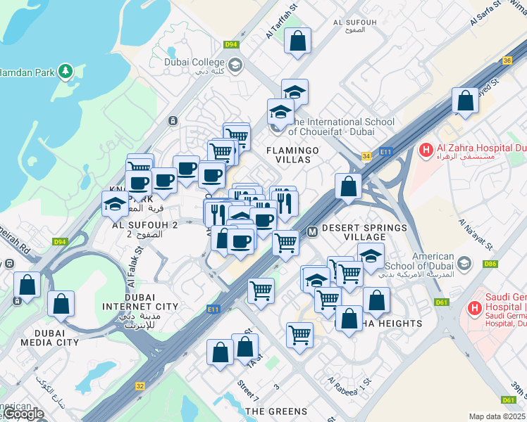 map of restaurants, bars, coffee shops, grocery stores, and more near in Dubai