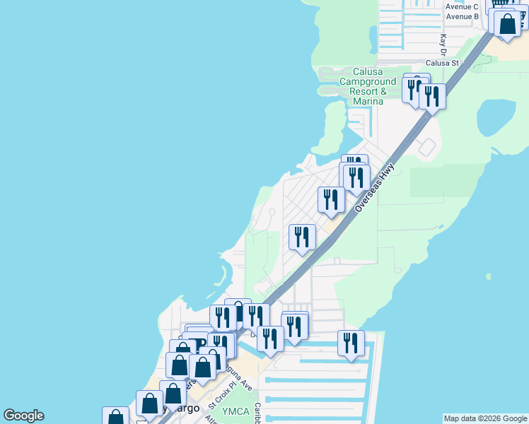 map of restaurants, bars, coffee shops, grocery stores, and more near 407 Sanctuary Drive in Key Largo