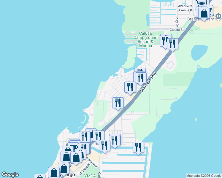 map of restaurants, bars, coffee shops, grocery stores, and more near 407 Sanctuary Drive in Key Largo