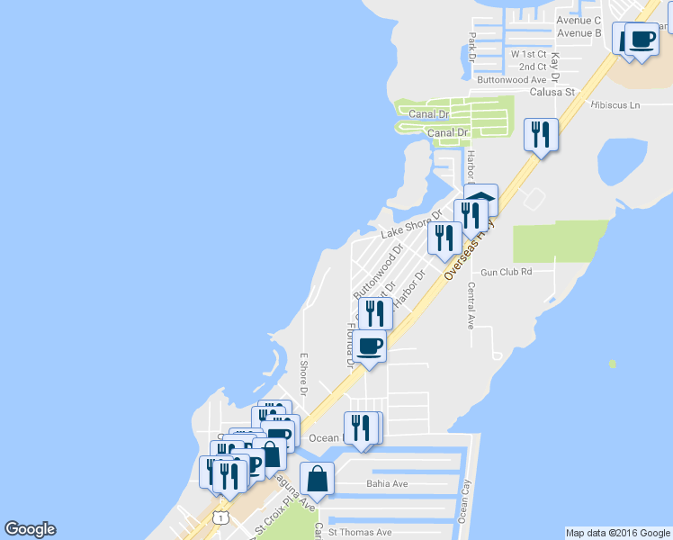 map of restaurants, bars, coffee shops, grocery stores, and more near 407 Sanctuary Drive in Key Largo