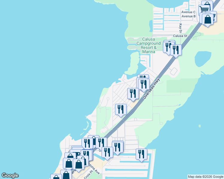 map of restaurants, bars, coffee shops, grocery stores, and more near 71 Florida Drive in Key Largo