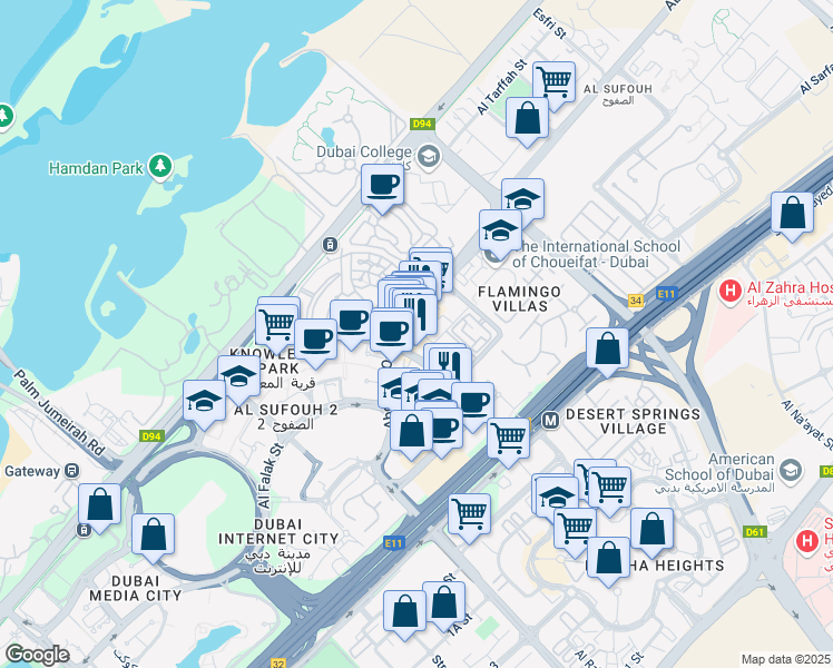 map of restaurants, bars, coffee shops, grocery stores, and more near in Dubai