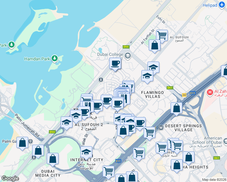 map of restaurants, bars, coffee shops, grocery stores, and more near in Dubai