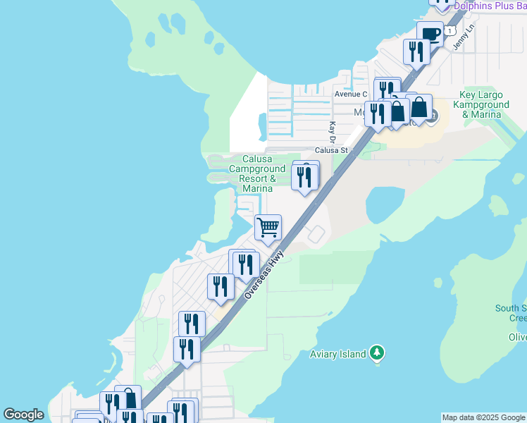 map of restaurants, bars, coffee shops, grocery stores, and more near 13 Harbor Drive in Key Largo