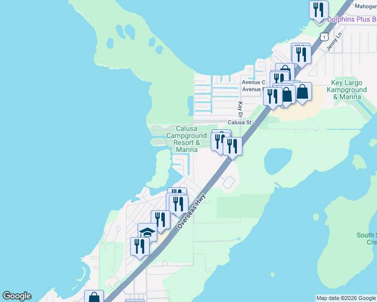 map of restaurants, bars, coffee shops, grocery stores, and more near 15 Canal Drive in Key Largo