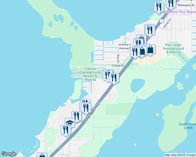 map of restaurants, bars, coffee shops, grocery stores, and more near 27 Harbor Drive in Key Largo