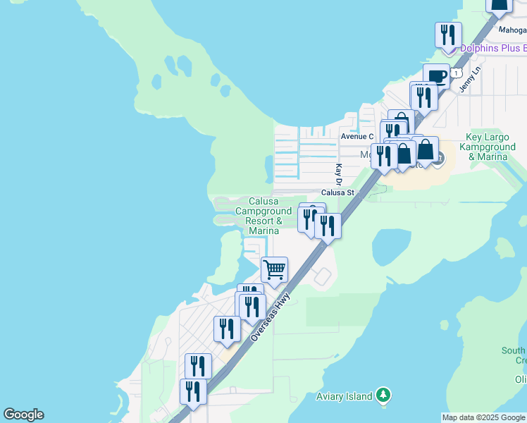 map of restaurants, bars, coffee shops, grocery stores, and more near 325 Calusa Street in Key Largo
