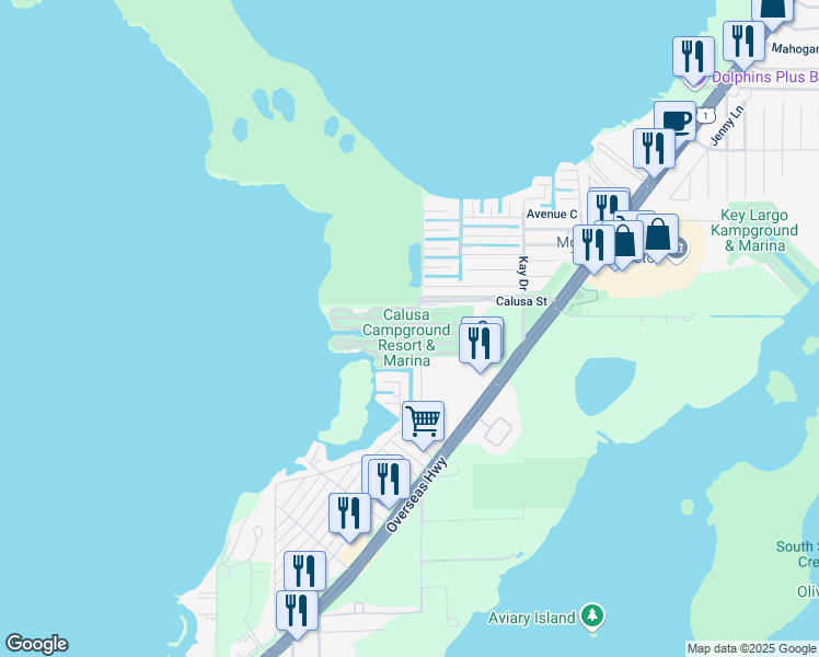 map of restaurants, bars, coffee shops, grocery stores, and more near 325 Calusa Street in Key Largo