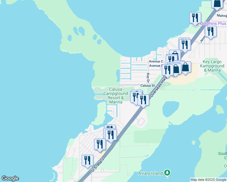 map of restaurants, bars, coffee shops, grocery stores, and more near 325 Calusa Street in Key Largo
