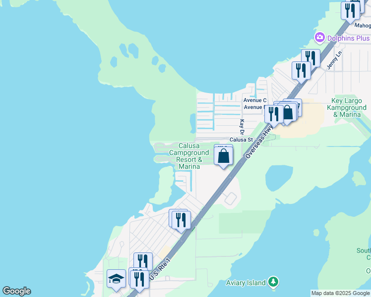 map of restaurants, bars, coffee shops, grocery stores, and more near 325 Calusa Street in Key Largo