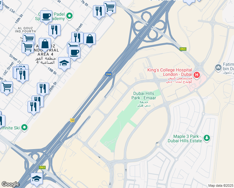 map of restaurants, bars, coffee shops, grocery stores, and more near in دبي