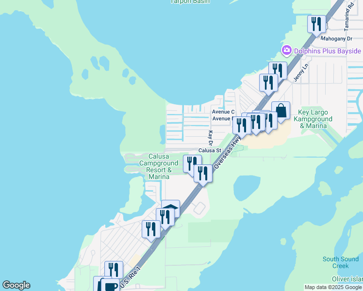 map of restaurants, bars, coffee shops, grocery stores, and more near in Key Largo