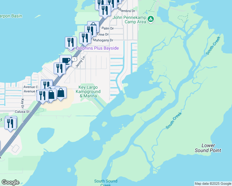 map of restaurants, bars, coffee shops, grocery stores, and more near 115 7th Lane in Key Largo