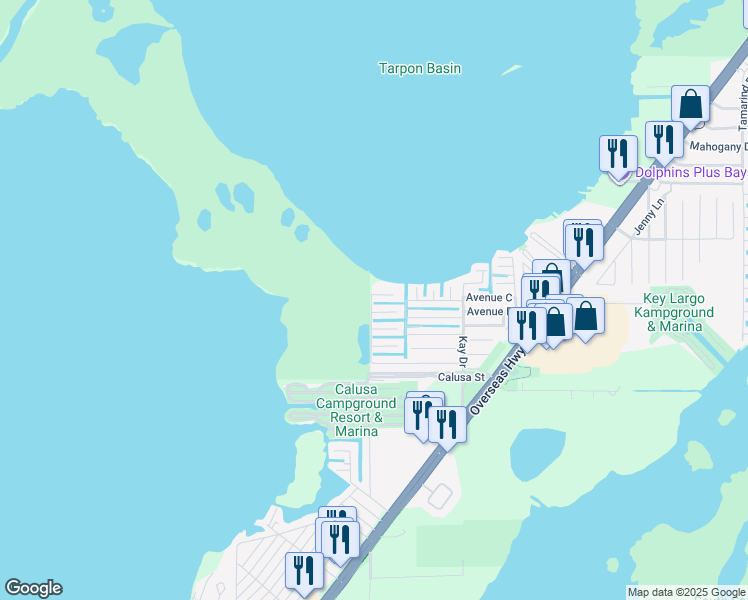 map of restaurants, bars, coffee shops, grocery stores, and more near 238 James Avenue in Key Largo