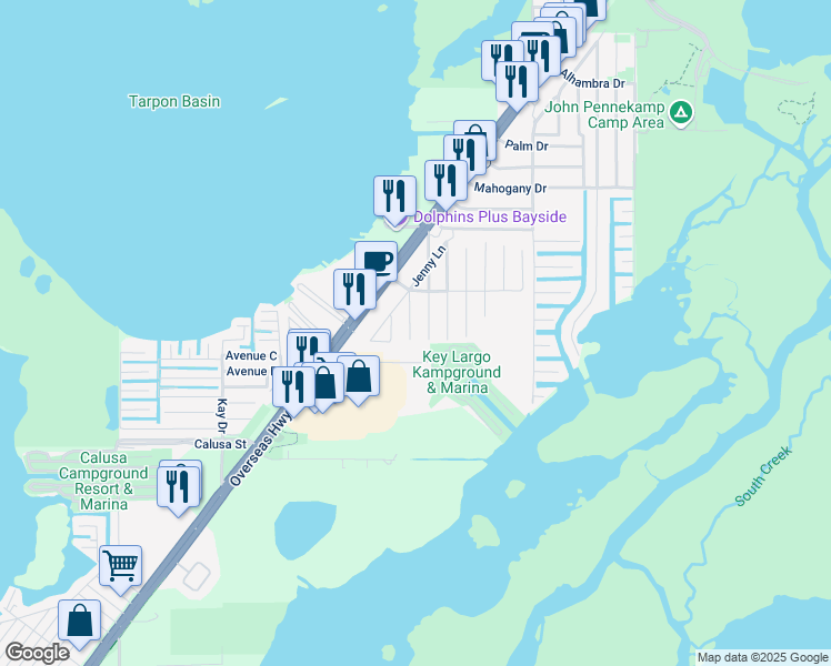 map of restaurants, bars, coffee shops, grocery stores, and more near 13 Janet Place in Key Largo