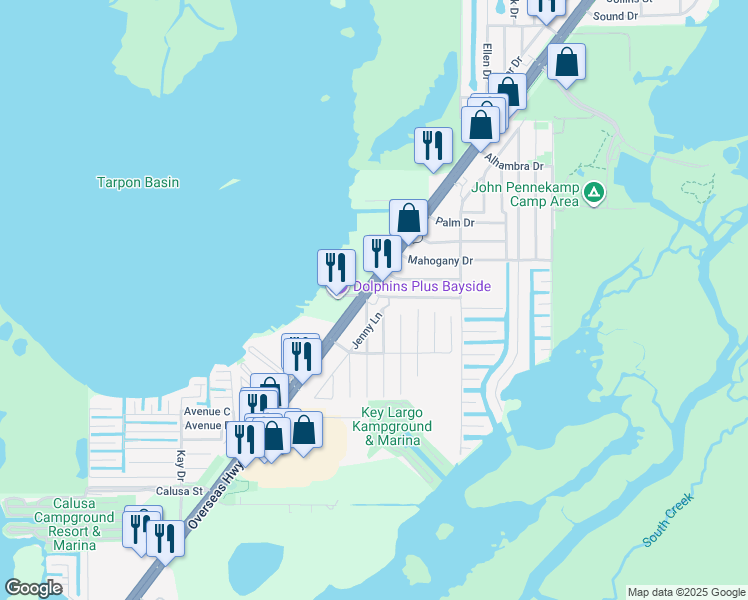 map of restaurants, bars, coffee shops, grocery stores, and more near 101851-101869 Route 1 in Key Largo