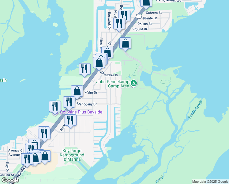 map of restaurants, bars, coffee shops, grocery stores, and more near 989 Gibraltar Rd in Key Largo