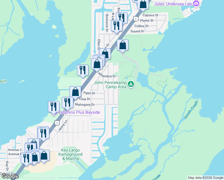 map of restaurants, bars, coffee shops, grocery stores, and more near 979-989 Gibraltar Rd in Key Largo