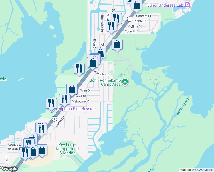 map of restaurants, bars, coffee shops, grocery stores, and more near 979-989 Gibraltar Rd in Key Largo