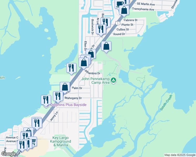 map of restaurants, bars, coffee shops, grocery stores, and more near 1013 Gibraltar Road in Key Largo