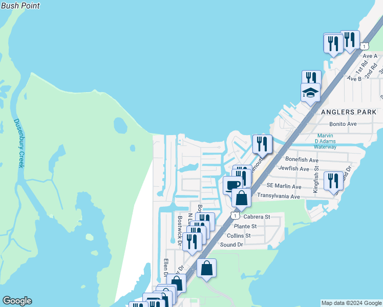 map of restaurants, bars, coffee shops, grocery stores, and more near 9 Michael Dr in Key Largo