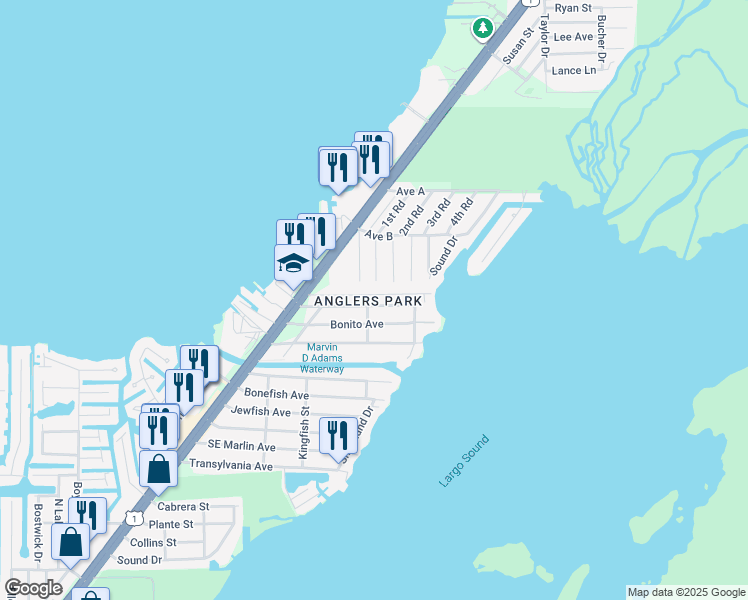 map of restaurants, bars, coffee shops, grocery stores, and more near 786 Dolphin Avenue in Key Largo