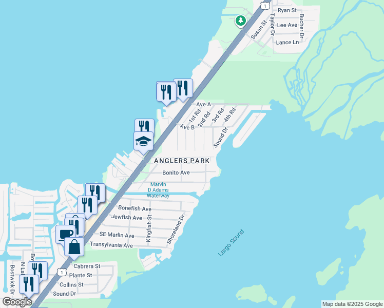 map of restaurants, bars, coffee shops, grocery stores, and more near 786 Dolphin Avenue in Key Largo