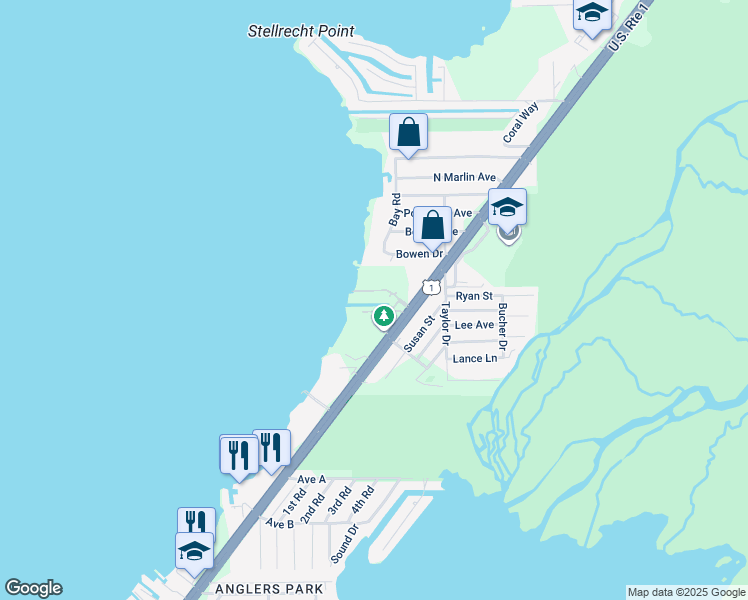 map of restaurants, bars, coffee shops, grocery stores, and more near 29 Bowen Drive in Key Largo