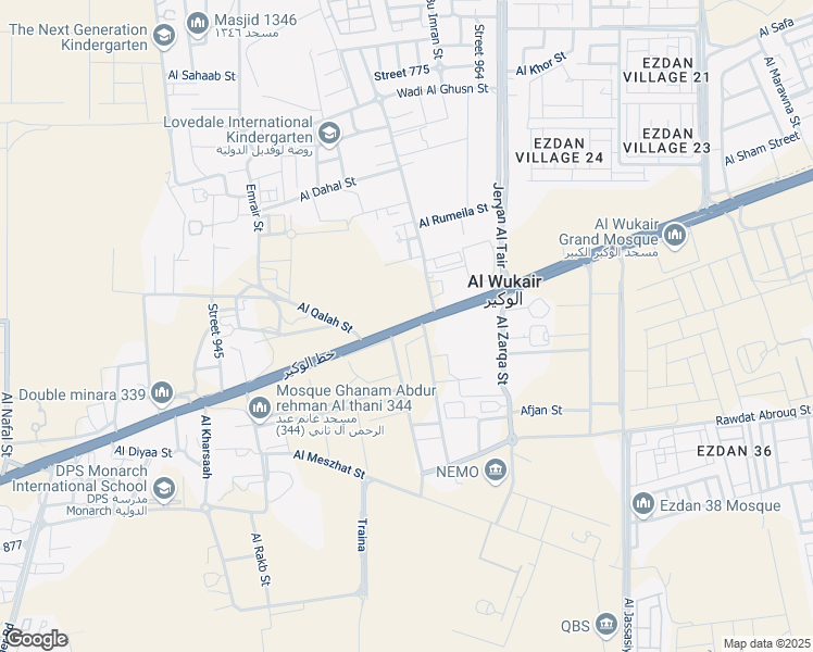 map of restaurants, bars, coffee shops, grocery stores, and more near Al Wukair Street in Al Wukair