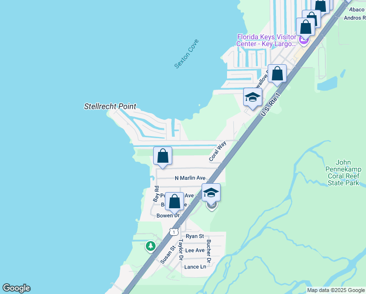 map of restaurants, bars, coffee shops, grocery stores, and more near 26 South Blackwater Lane in Key Largo