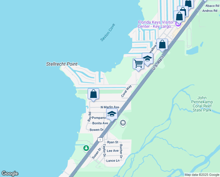 map of restaurants, bars, coffee shops, grocery stores, and more near 26 South Blackwater Lane in Key Largo