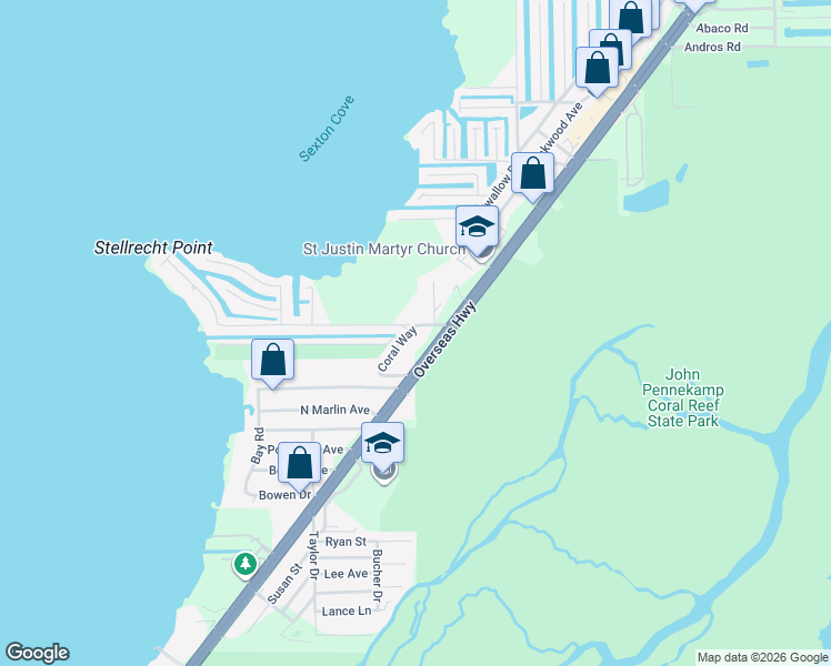 map of restaurants, bars, coffee shops, grocery stores, and more near 1 North Blackwater Lane in Key Largo