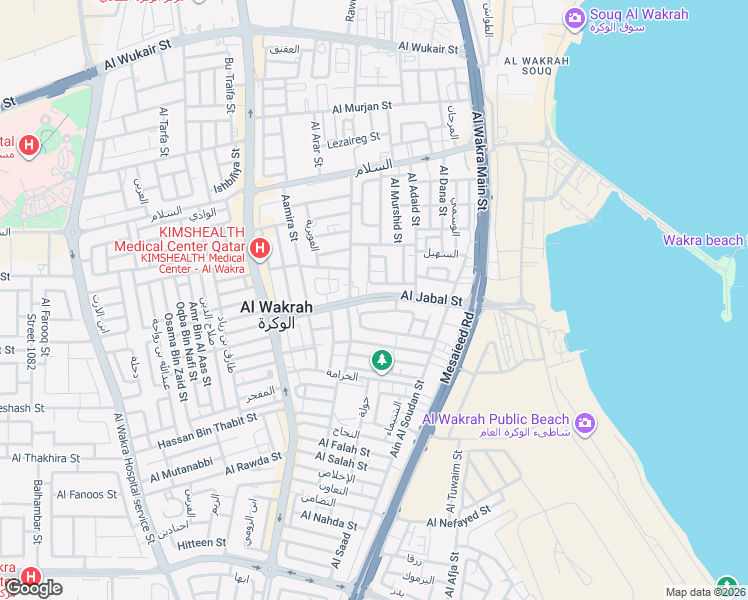 map of restaurants, bars, coffee shops, grocery stores, and more near Al Jabal Street in Al Wakrah