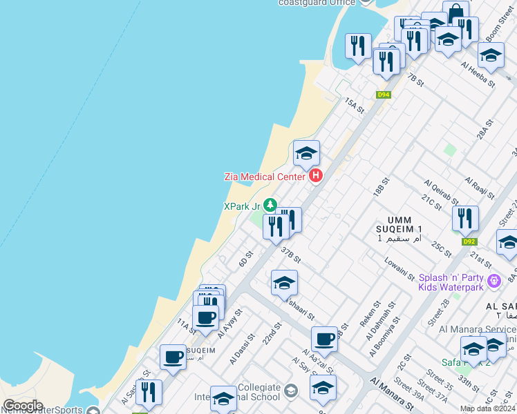 map of restaurants, bars, coffee shops, grocery stores, and more near 2nd Street in Dubai