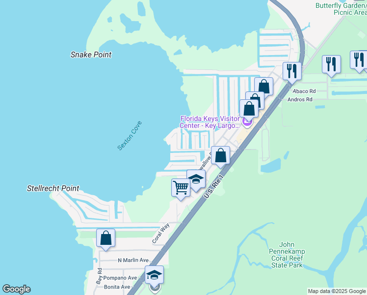 map of restaurants, bars, coffee shops, grocery stores, and more near 10 Sexton Cove Road in Key Largo