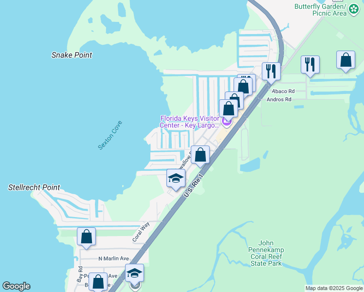 map of restaurants, bars, coffee shops, grocery stores, and more near 10 Flamingo Road in Key Largo