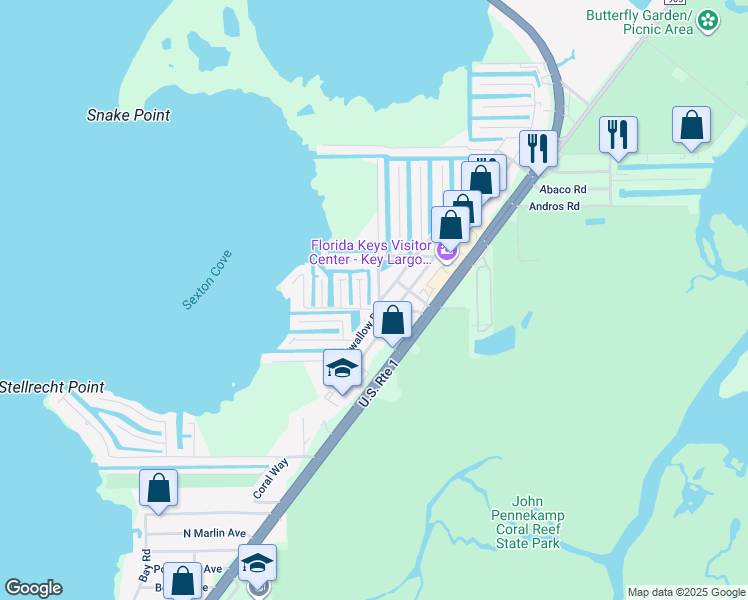 map of restaurants, bars, coffee shops, grocery stores, and more near 4 Grassy Road in Key Largo